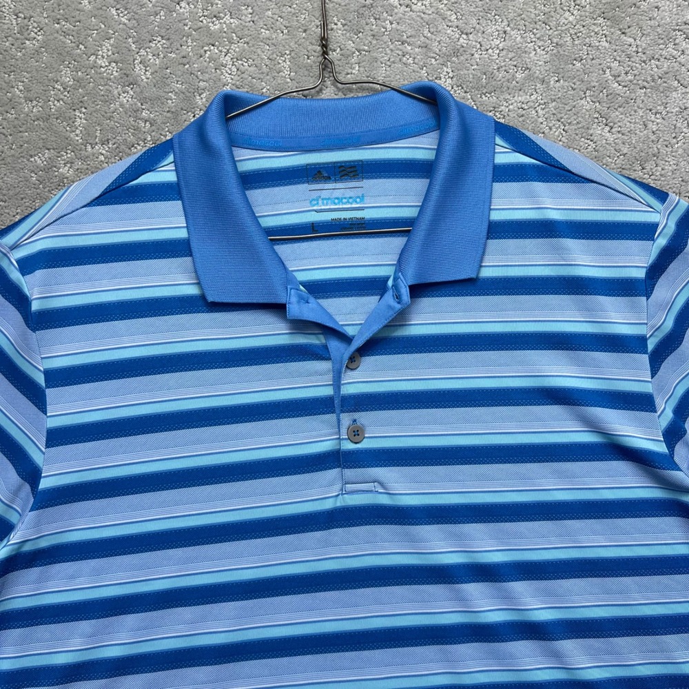 Adidas ClimaCool Golf Polo Shirt Mens Large Blue Striped Tumble Creek Club - Picture 3 of 14